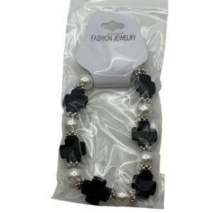 Fashion‎ Jewelry Black Cross Pearl Beaded Bracelet